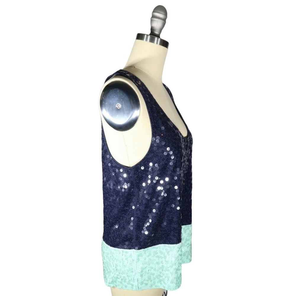J CREW Size S Colorblocked Sequin Navy Blue Mint Green Cotton Tank Top NWT - Picture 2 of 4